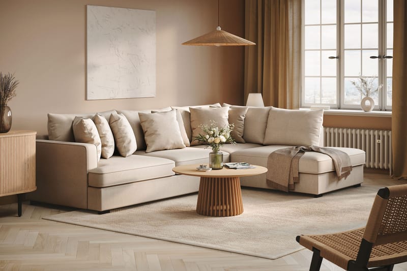 Rossita 4-personers Højrevendt L-formet Dyb Chaiselongsofa i Bouclé - Beige - Møbler - Sofaer - Sofa med chaiselong