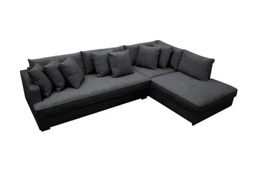 Rossita 4-personers Højrevendt L-formet Dyb Chaiselongsofa med Hel Pude i Chenille - Sort - Møbler - Sofaer - Sofa med chaiselong