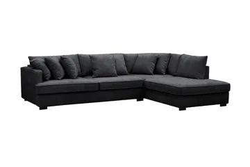 Rossita 4-personers Højrevendt L-formet Dyb Chaiselongsofa i Chenille - Trenza 01, Sort Chenille - Møbler - Sofaer - Sofa med chaiselong