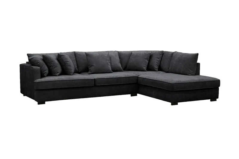 Rossita 4-personers Højrevendt L-formet Dyb Chaiselongsofa i Chenille - Sort - Møbler - Sofaer - Sofa med chaiselong