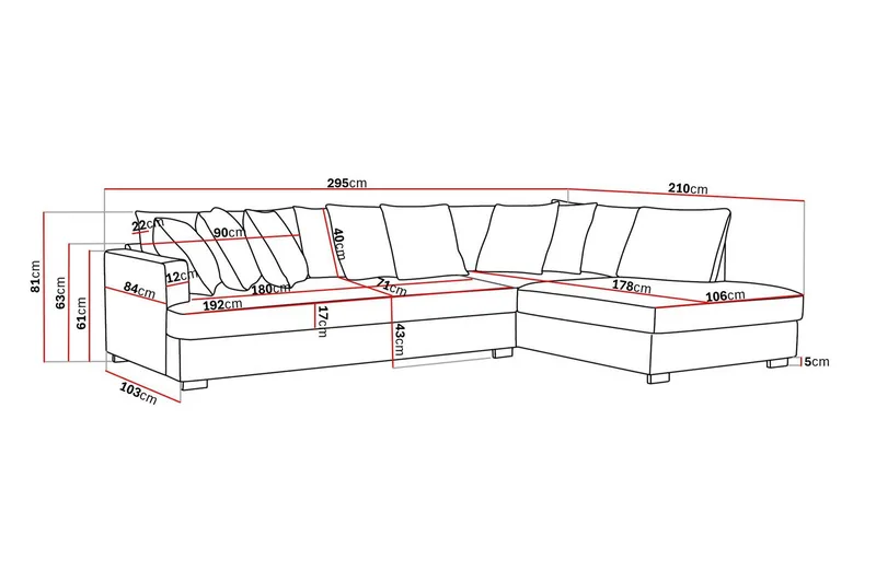 Rossita 4-personers Højrevendt L-formet Dyb Chaiselongsofa med Hel Pude i Chenille - Sort - Møbler - Sofaer - Sofa med chaiselong