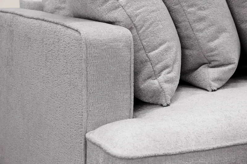 Rossita 4-personers Højrevendt L-formet Dyb Chaiselongsofa med Hel Pude i Chenille - Grå - Møbler - Sofaer - Sofa med chaiselong