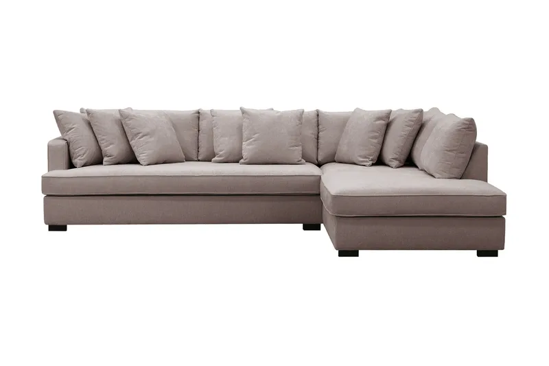 Rossita 4-personers Højrevendt L-formet Dyb Chaiselongsofa med Hel Pude i Chenille - Grå / Brun - Møbler - Sofaer - Sofa med chaiselong