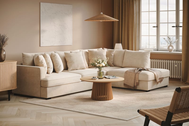 Rossita 4-personers Højrevendt L-formet Dyb Chaiselongsofa i Chenille - Beige - Møbler - Sofaer - Sofa med chaiselong
