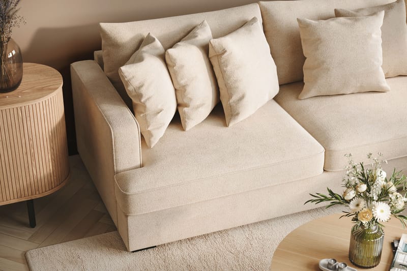 Rossita 4-personers Højrevendt L-formet Dyb Chaiselongsofa i Chenille - Beige - Møbler - Sofaer - Sofa med chaiselong