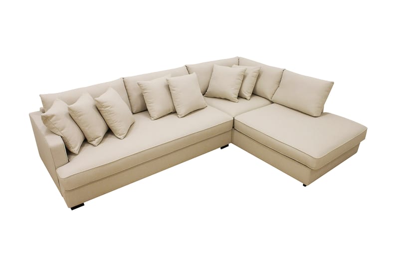 Rossita 4-personers Højrevendt L-formet Dyb Chaiselongsofa med Hel Pude i Bouclé - Beige - Møbler - Sofaer - Sofa med chaiselong