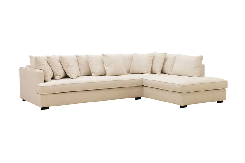 Rossita 4-personers Højrevendt L-formet Dyb Chaiselongsofa med Hel Pude i Chenille - Beige - Møbler - Sofaer - Sofa med chaiselong