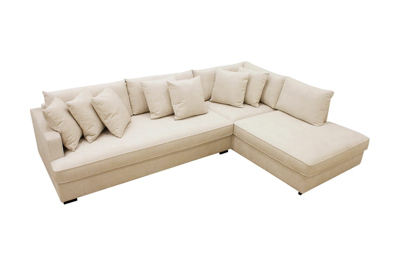 Rossita 4-personers Højrevendt L-formet Dyb Chaiselongsofa med Hel Pude i Chenille - Beige - Møbler - Sofaer - Sofa med chaiselong