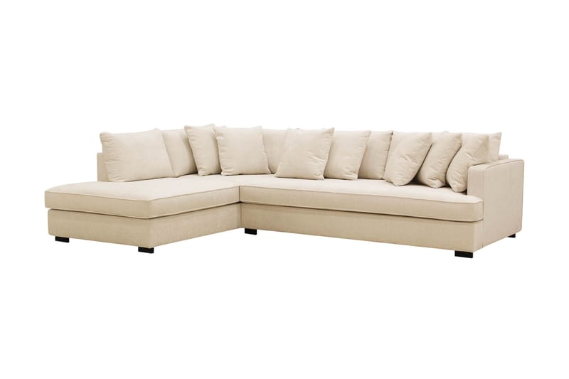 Rossita 4-personers Højrevendt L-formet Dyb Chaiselongsofa med Hel Pude i Chenille - Beige - Møbler - Sofaer - Sofa med chaiselong