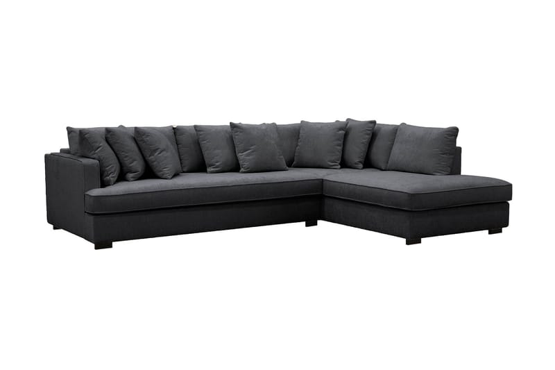 Rossita 4-personers Højrevendt L-formet Dyb Chaiselongsofa med Hel Pude i Chenille - Sort - Møbler - Sofaer - Sofa med chaiselong