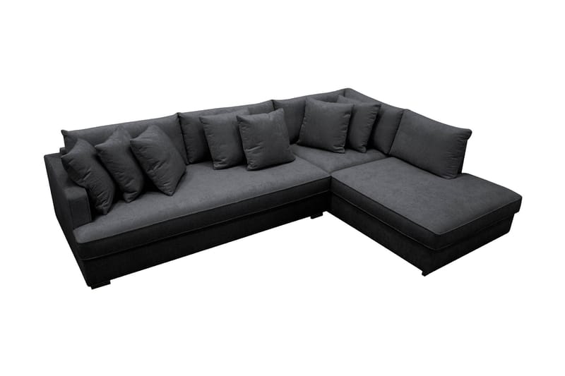 Rossita 4-personers Højrevendt L-formet Dyb Chaiselongsofa med Hel Pude i Chenille - Sort - Møbler - Sofaer - Sofa med chaiselong