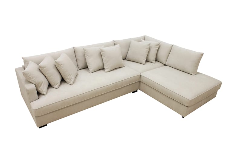 Rossita 4-personers Højrevendt L-formet Dyb Chaiselongsofa med Hel Pude i Stof - Beige - Møbler - Sofaer - Sofa med chaiselong