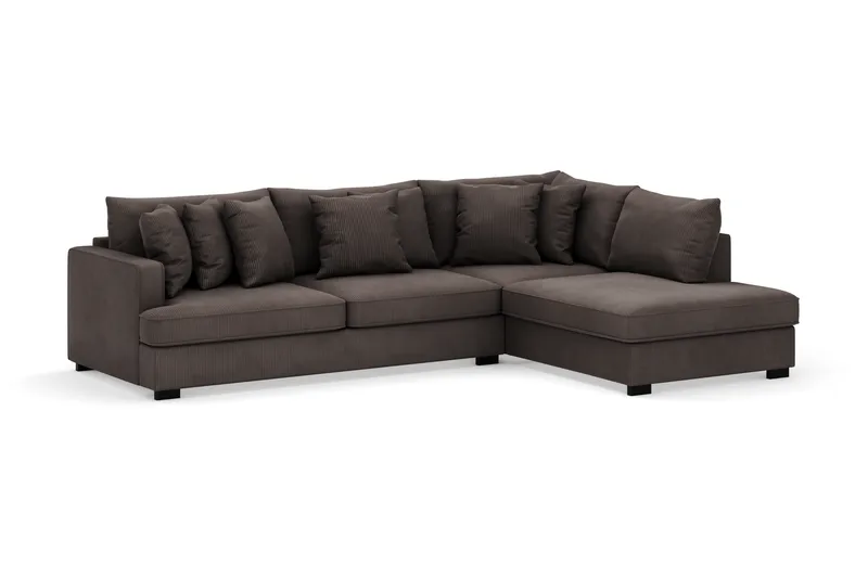 Rossita 4-personers Højrevendt L-formet Dyb Chaiselongsofa i Jernbanefløjl - Mørkegrå - Møbler - Sofaer - Sofa med chaiselong