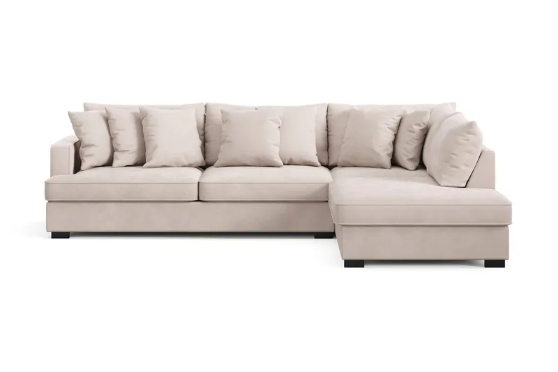 Rossita 4-personers Højrevendt L-formet Dyb Chaiselongsofa i Fløjl - Beige - Møbler - Sofaer - Sofa med chaiselong