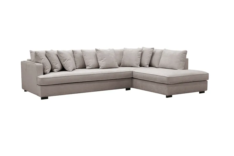 Rossita 4-personers Højrevendt L-formet Dyb Chaiselongsofa med Hel Pude i Chenille - Grå / Brun - Møbler - Sofaer - Sofa med chaiselong