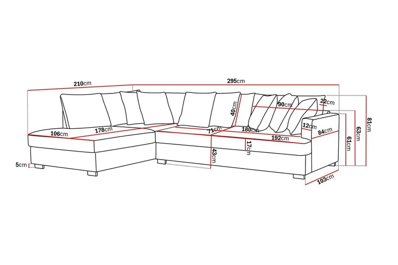 Rossita 4-personers Venstrevendt L-formet Dyb Chaiselongsofa med Hel Pude i Chenille - Grå / Brun - Møbler - Sofaer - Sofa med chaiselong