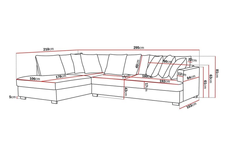 Rossita 4-personers Venstrevendt L-formet Dyb Chaiselongsofa med Hel Pude i Chenille - Sort - Møbler - Sofaer - Sofa med chaiselong