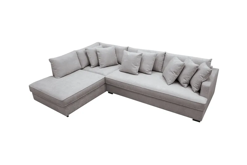 Rossita 4-personers Højrevendt L-formet Dyb Chaiselongsofa med Hel Pude i Chenille - Grå / Brun - Møbler - Sofaer - Sofa med chaiselong