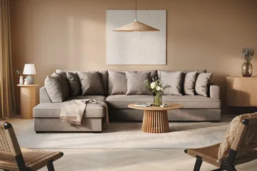 Rossita 4-personers venstrevendt L-formet dyb chaiselongsofa i stof - Brun - Møbler - Sofaer - Sofa med chaiselong