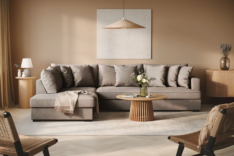 Rossita 4-personers Venstrevendt L-formet Dyb Chaiselongsofa i Stof - Brun - Møbler - Sofaer - Sofa med chaiselong