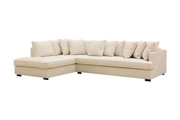 Rossita 4-personers Venstrevendt L-formet Dyb Chaiselongsofa med Hel Pude i Chenille - Trenza 06, Beige Chenille - Møbler - Sofaer - Sofa med chaiselong