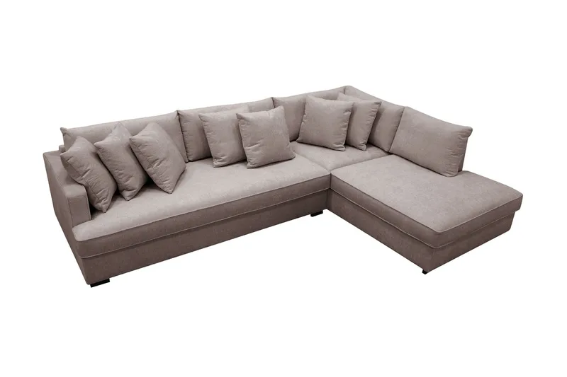 Rossita 4-personers Højrevendt L-formet Dyb Chaiselongsofa med Hel Pude i Chenille - Grå / Brun - Møbler - Sofaer - Sofa med chaiselong