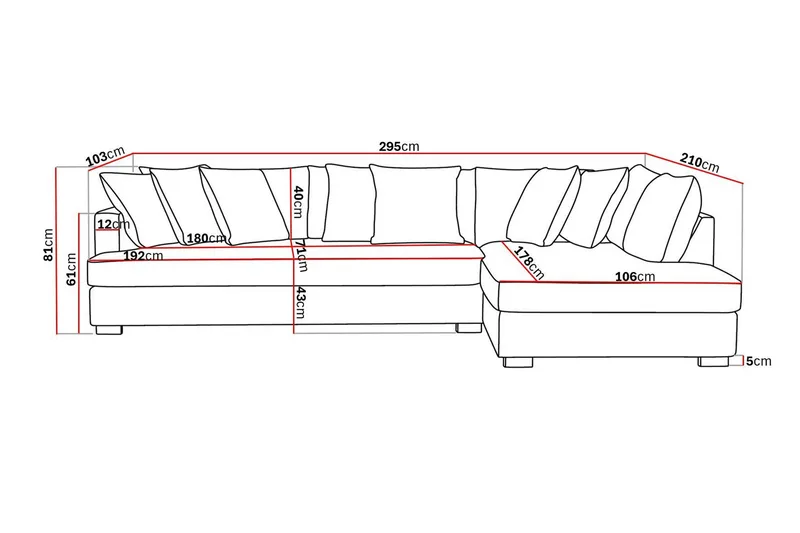 Rossita 4-personers Højrevendt L-formet Dyb Chaiselongsofa med Hel Pude i Stof - Beige - Møbler - Sofaer - Sofa med chaiselong