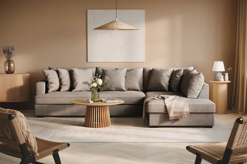 Rossita 4-personers Højrevendt L-formet Dyb Chaiselongsofa i Stof - Brun - Møbler - Sofaer - Sofa med chaiselong