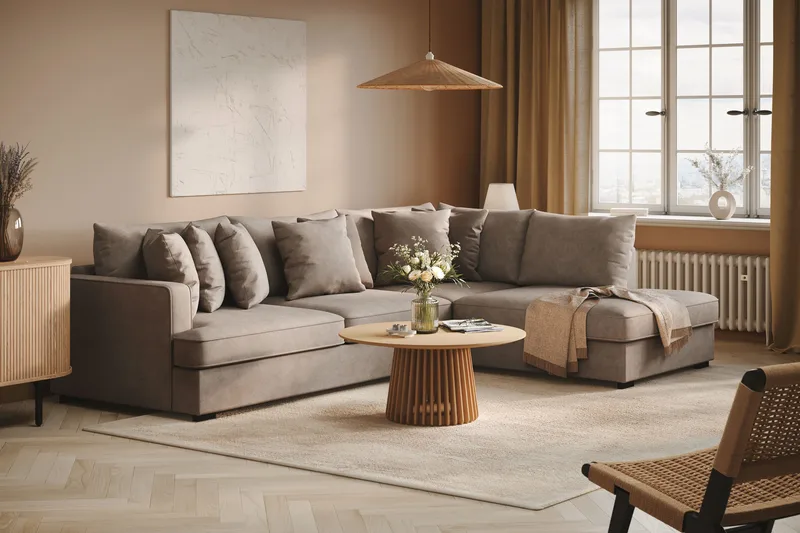 Rossita 4-personers Højrevendt L-formet Dyb Chaiselongsofa i Stof - Brun - Møbler - Sofaer - Sofa med chaiselong