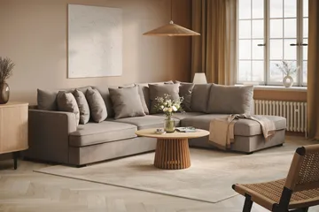 Rossita 4-personers højrevendt, L-formet, dyb chaiselongsofa i stof - Brun - Møbler - Sofaer - Sofa med chaiselong
