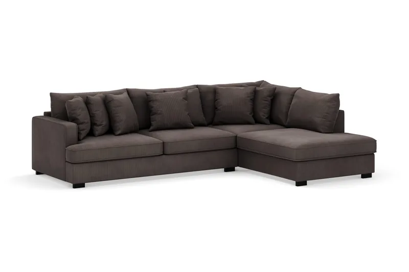 Rossita 4-personers Højrevendt L-formet Dyb Chaiselongsofa i Jernbanefløjl - Mørkegrå - Møbler - Sofaer - Sofa med chaiselong