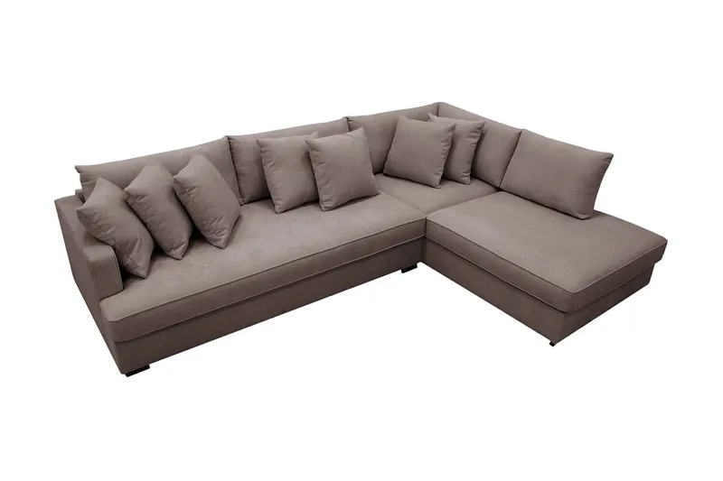 Rossita 4-personers Højrevendt L-formet Dyb Chaiselongsofa med Hel Pude i Stof - Brun - Møbler - Sofaer - Sofa med chaiselong