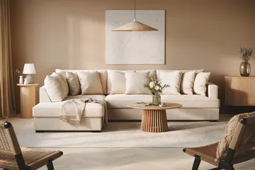 Rossita 4-personers Venstrevendt L-formet Dyb Chaiselongsofa i Chenille - Beige - Møbler - Sofaer - Sofa med chaiselong