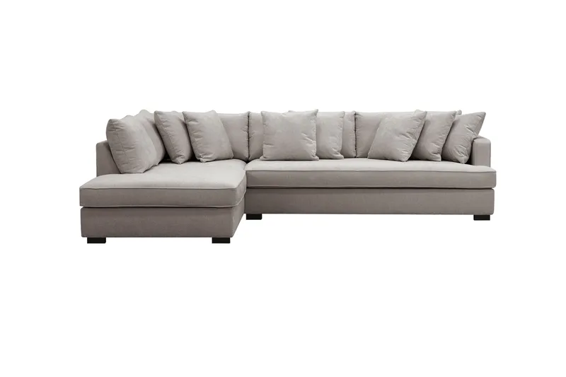 Rossita 4-personers Højrevendt L-formet Dyb Chaiselongsofa med Hel Pude i Chenille - Grå / Brun - Møbler - Sofaer - Sofa med chaiselong