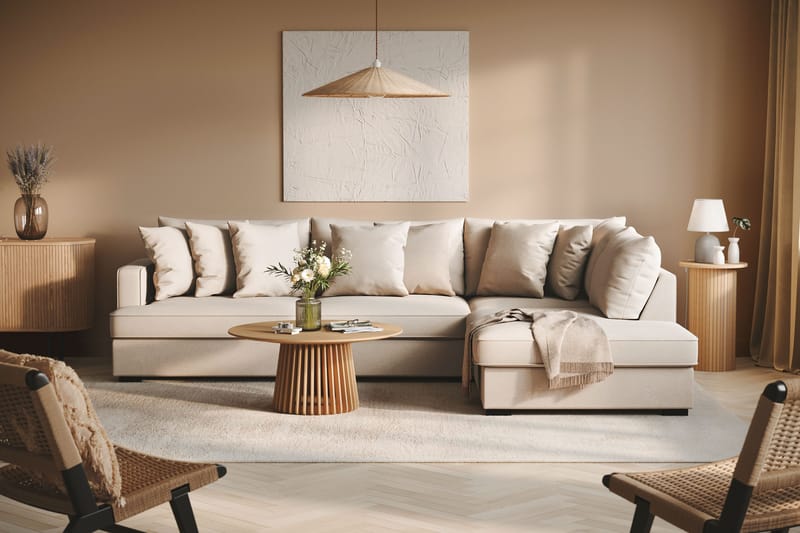 Rossita 4-personers Højrevendt L-formet Dyb Chaiselongsofa i Bouclé - Beige - Møbler - Sofaer - Sofa med chaiselong