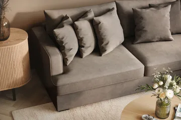 Rossita 4-personers højrevendt, L-formet, dyb chaiselongsofa i stof - Brun - Møbler - Sofaer - Sofa med chaiselong