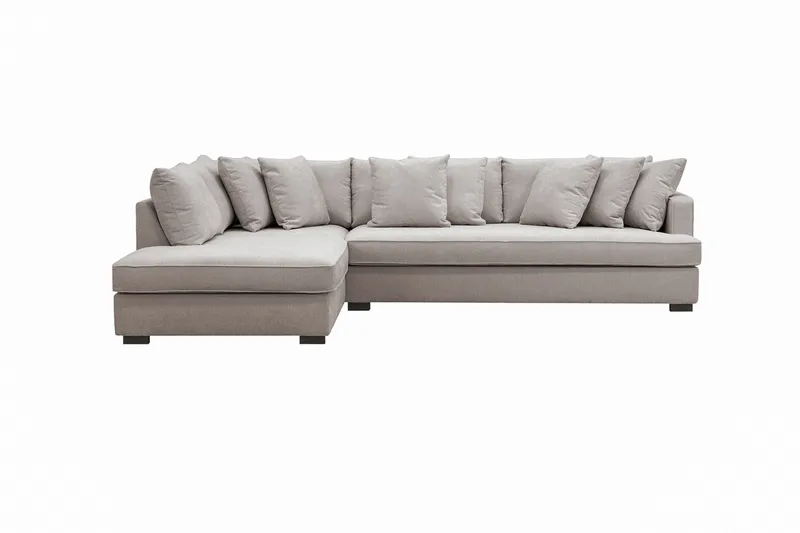 Rossita 4-personers Højrevendt L-formet Dyb Chaiselongsofa med Hel Pude i Chenille - Grå / Brun - Møbler - Sofaer - Sofa med chaiselong