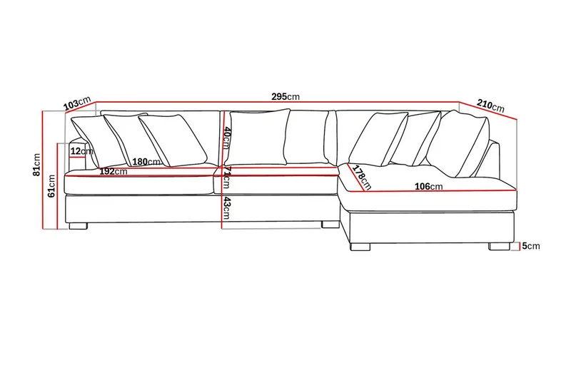 Rossita 4-personers Højrevendt L-formet Dyb Chaiselongsofa i Chenille - Beige - Møbler - Sofaer - Sofa med chaiselong