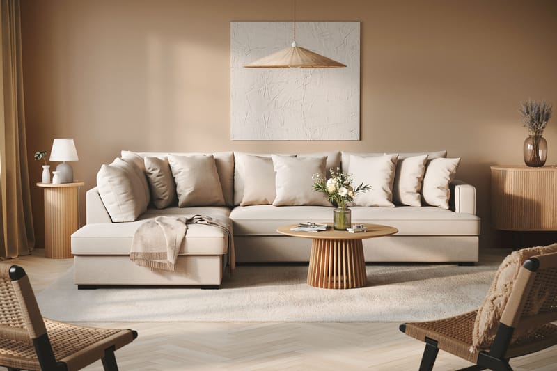 Rossita Dybde 4-personers Bouclé L Sofa med Chaiselong Venstre - Lys Beige - Møbler - Sofaer - Sofa med chaiselong