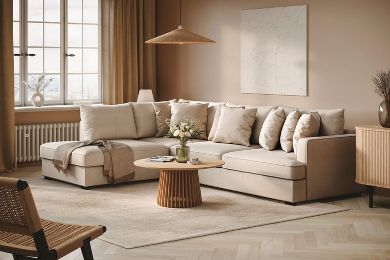 Rossita Dybde 4-personers Bouclé L Sofa med Chaiselong Venstre - Lys Beige - Møbler - Sofaer - Sofa med chaiselong