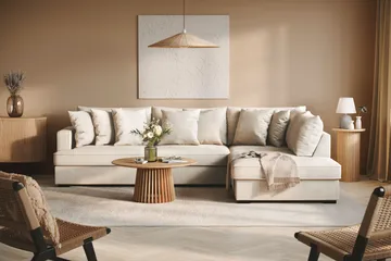 Rossita højrevendt 4-personers L-formet sofa med dyb chaiselong i stof - Beige - Møbler - Sofaer - Sofa med chaiselong