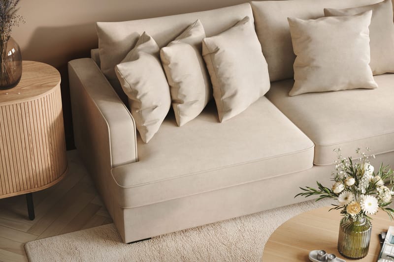 Rossita højrevendt 4-personers L-formet sofa med dyb chaiselong i stof - Beige - Møbler - Sofaer - Sofa med chaiselong