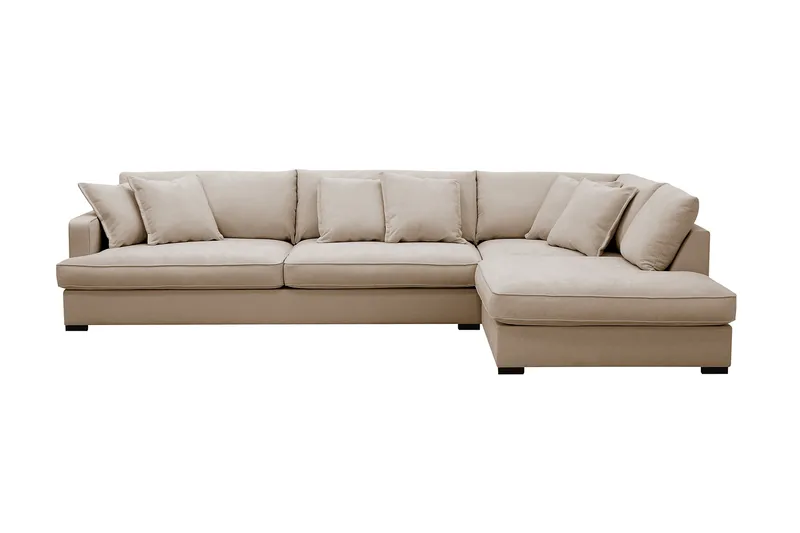 Rossita Luksus 4-personers højrevendt, ekstra dyb L-formet chaiselongsofa i stof, Beige stof