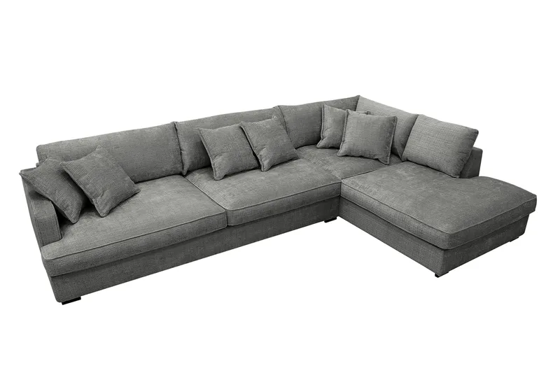 Rossita Lyx 4-personers Ekstra dyb Sofa med Chaiselong Højre - Grå Chenille - Møbler - Sofaer - Sofa med chaiselong