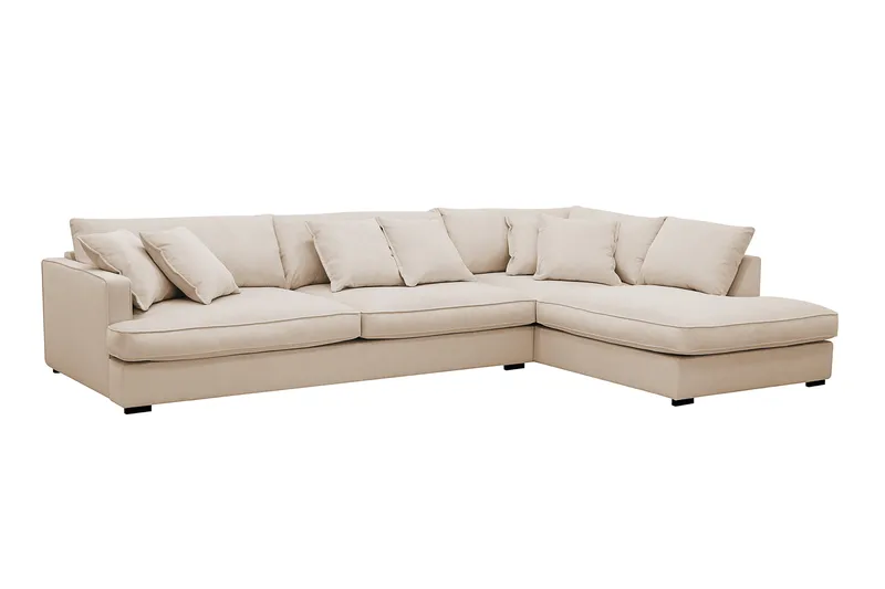 Rossita Lyx 4-personers Ekstra dyb Sofa med Chaiselong Højre - Beige Jernbanefløjl - Møbler - Sofaer - Sofa med chaiselong