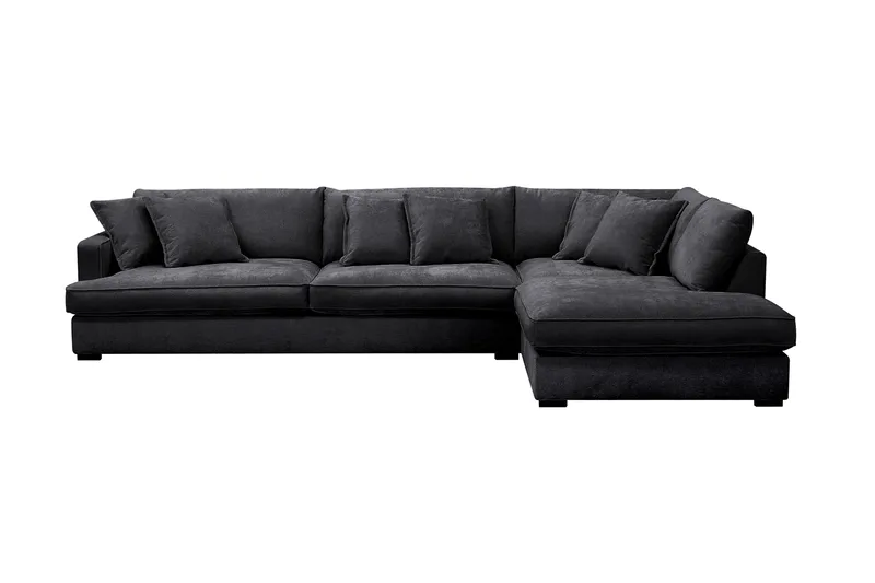 Rossita Lyx 4-personers Ekstra dyb Sofa med Chaiselong Højre - Sort Chenille - Møbler - Sofaer - Sofa med chaiselong