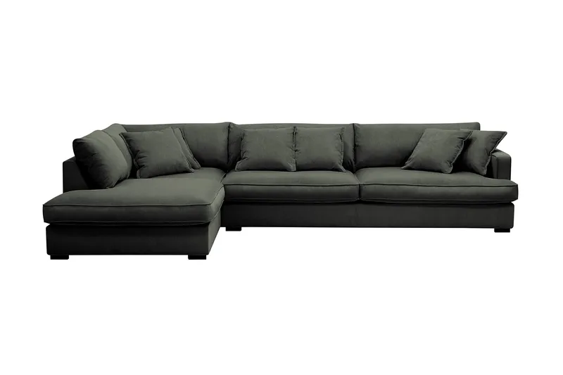 Rossita Lyx 4-personers Ekstra dyb Sofa med Chaiselong Venstre, Mørkegrøn Jernbanefløjl