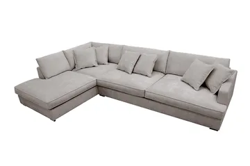 Rossita Lyx 4-personers Venstrevendt L-formet Extra Dyb Chaiselongsofa i Chenille - Trenza 08, Grå/Brun Chenille - Møbler - Sofaer - Sofa med chaiselong