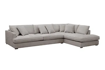 Rossita Lyx 4-personers Højrevendt L-formet Extra Dyb Chaiselongsofa i Chenille - Trenza 08, Grå/Brun Chenille - Møbler - Sofaer - Sofa med chaiselong
