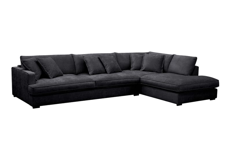 Rossita Lyx 4-personers Ekstra dyb Sofa med Chaiselong Højre - Sort Chenille - Møbler - Sofaer - Sofa med chaiselong
